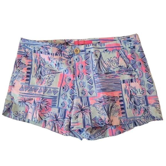 Lilly Pulitzer Womens Pink Blue Sailboat Print Cotton Blend Shorts Size 4 - Picture 1 of 14
